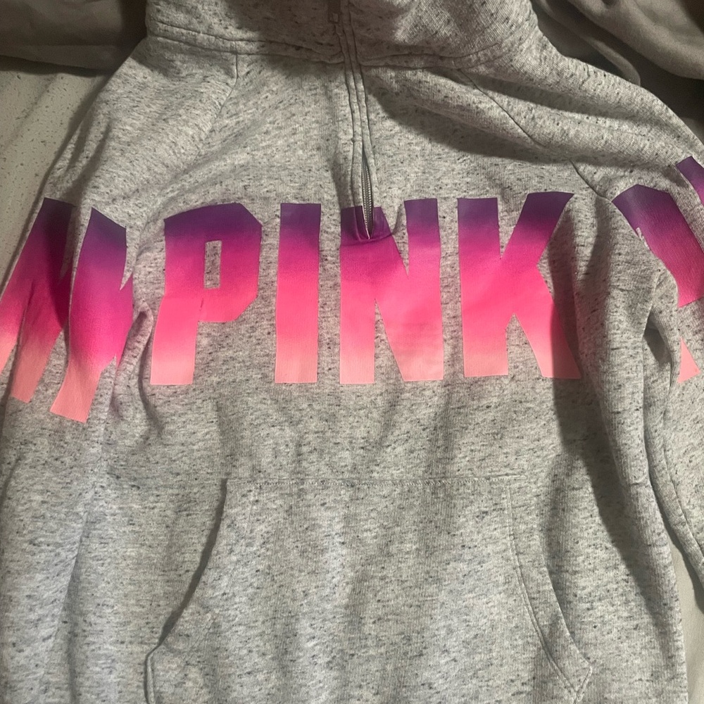 PINK Victoria's Secret Gray Hoodie with Pink and Purple Gradient Logo